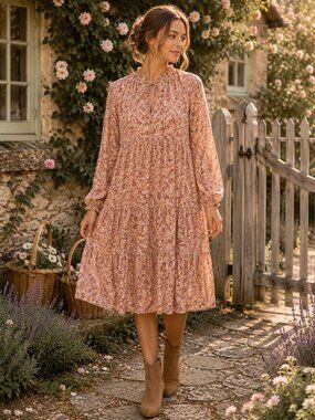 Floral Tiered Midi Dress S Cottagecore Prairie Romantic Boho Free People Style